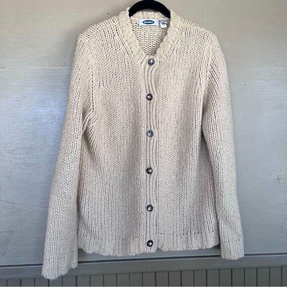 Old Navy Vintage Chunky Knit Wool Blend  Button-down Oatmeal Cardigan - Picture 1 of 7